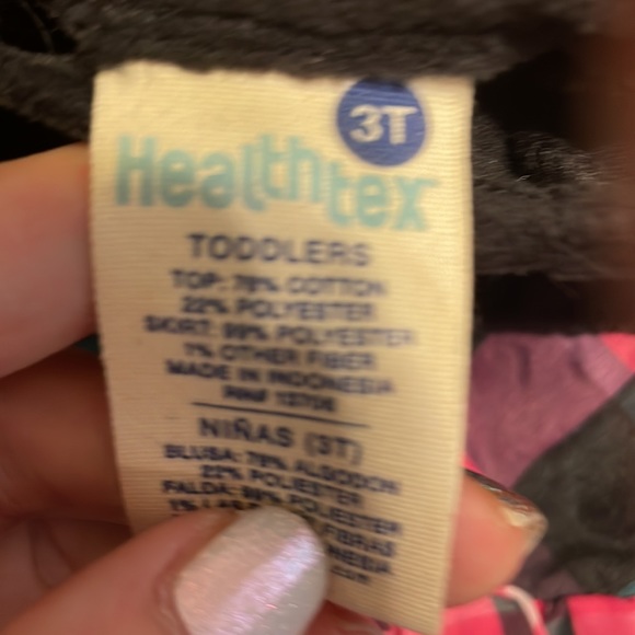 Girls 3t healthtex black suede long sleeved dress with plaid bottom - Picture 2 of 3